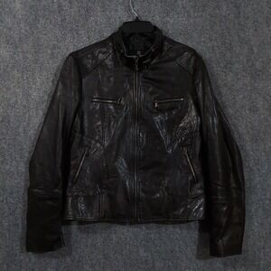 Vera‎ Pelle Jacket Mens 50 Black Real Leather Moto Biker Zip Made In Italy